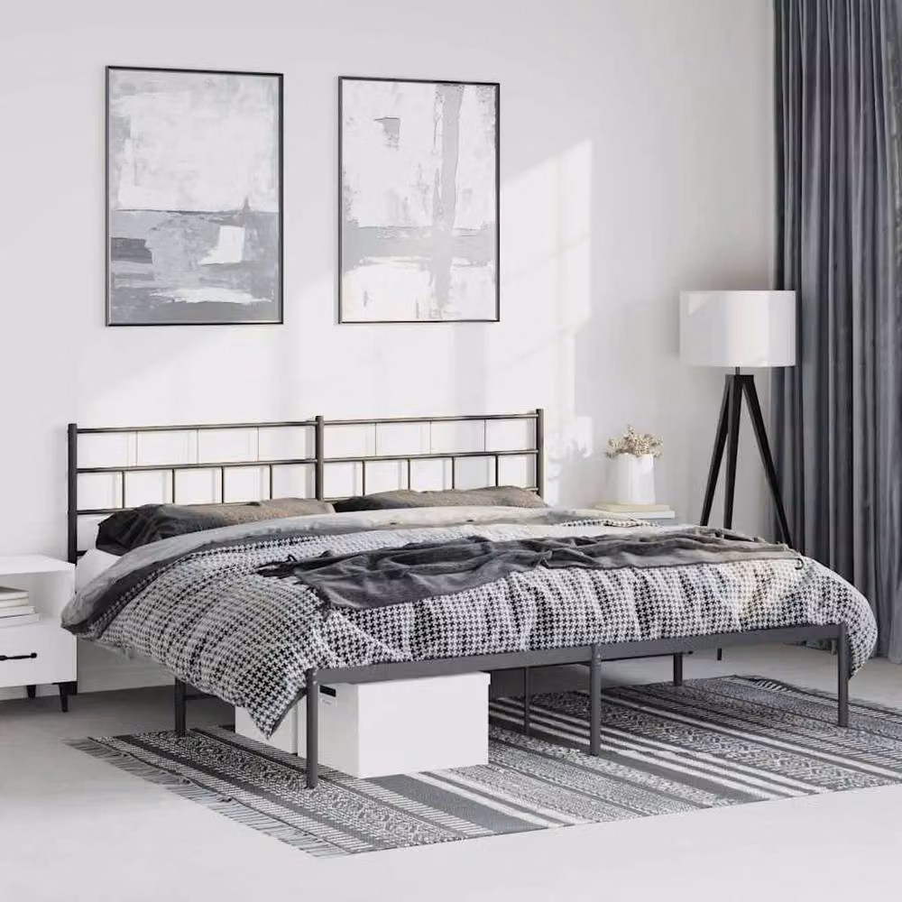 Berkfield Home Metal Bed Frame with Headboard in Black, W/D/H: 193 x 198 x 90 cm – 2