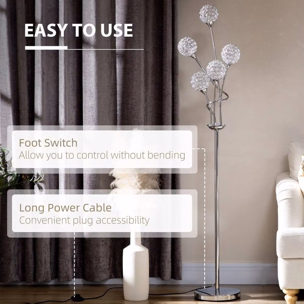 EONLION Silver Metal Sphere Floor Lamp for Living Rooms, H 156 cm – 4