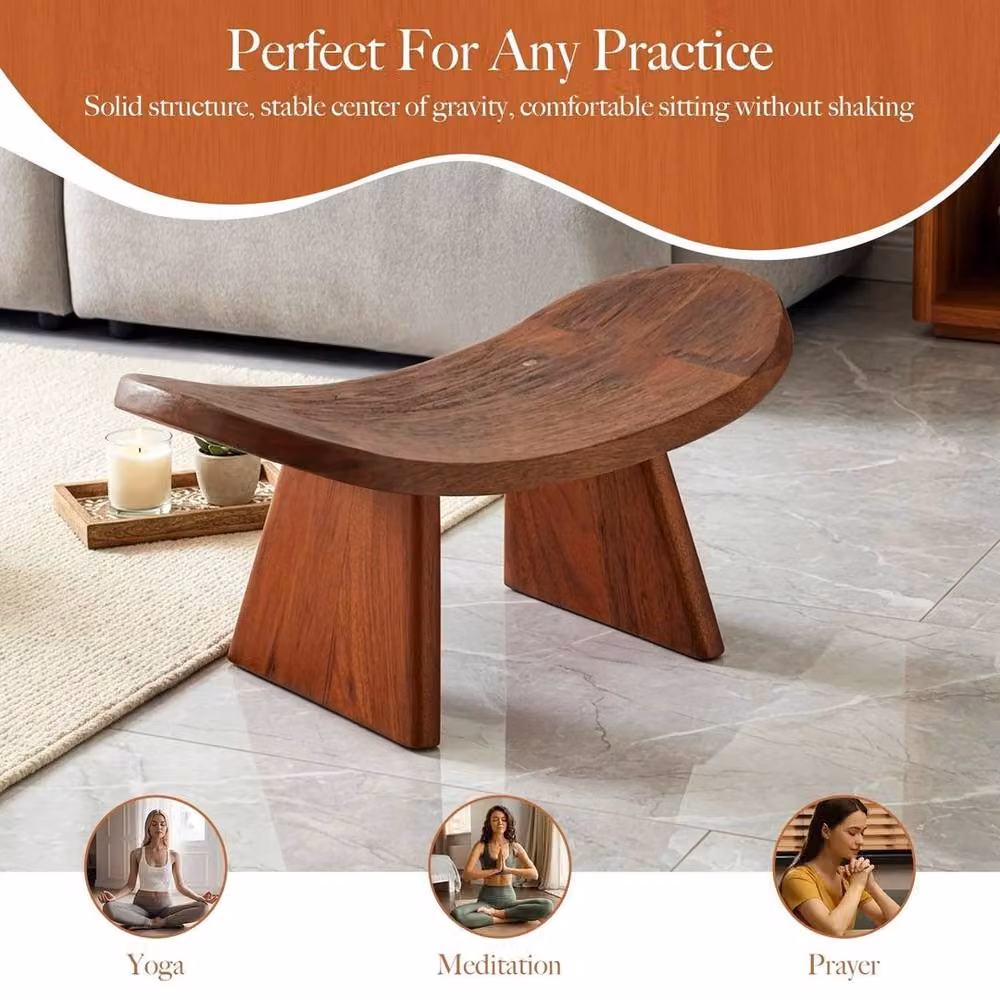 PAWNORA Brown Wooden Yoga and Prayer Kneeling Stool – 4