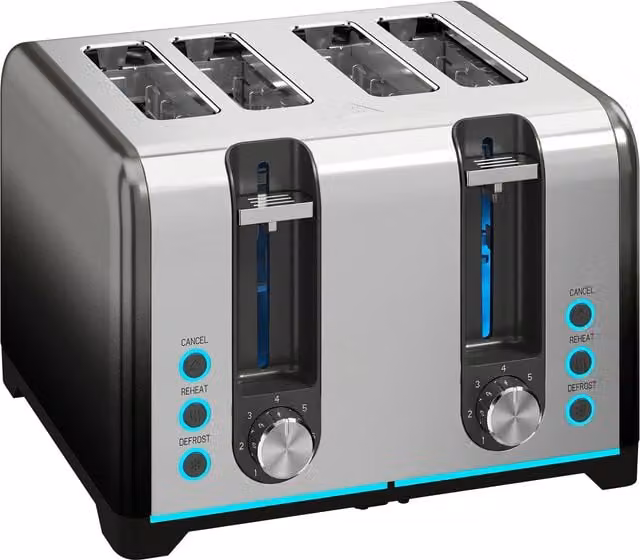 HOMCOM 4 Slice Stainless Steel Toaster in Silver with 7 Browning Levels, Reheat, Defrost and Cancel Functions