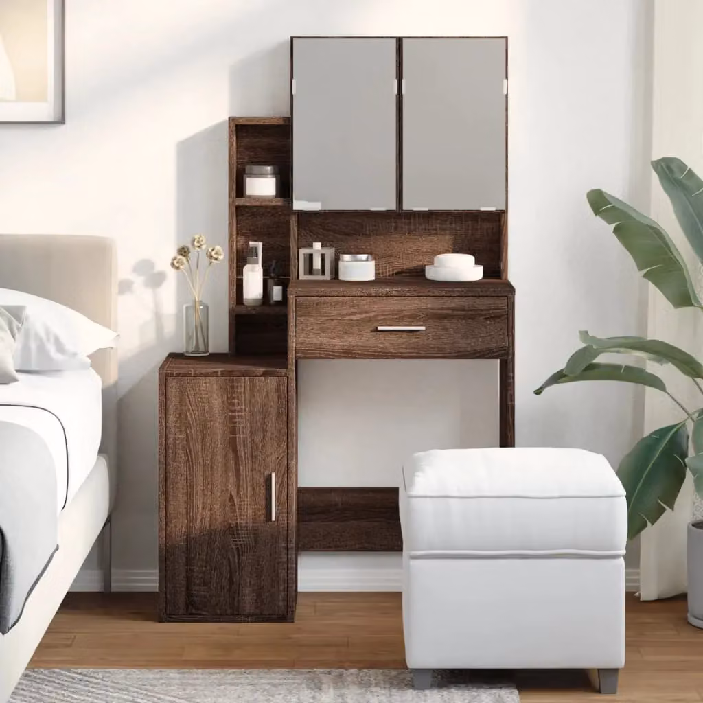 Berkfield Home Dressing Table with Cabinet, Brown Oak, W/D/H: 80 x 35 x 132 cm – 2