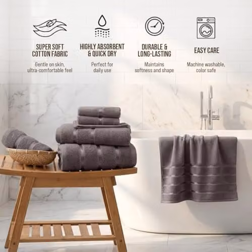 Smart Living 8 Piece Luxury Cotton Towel Set in Grey – 5