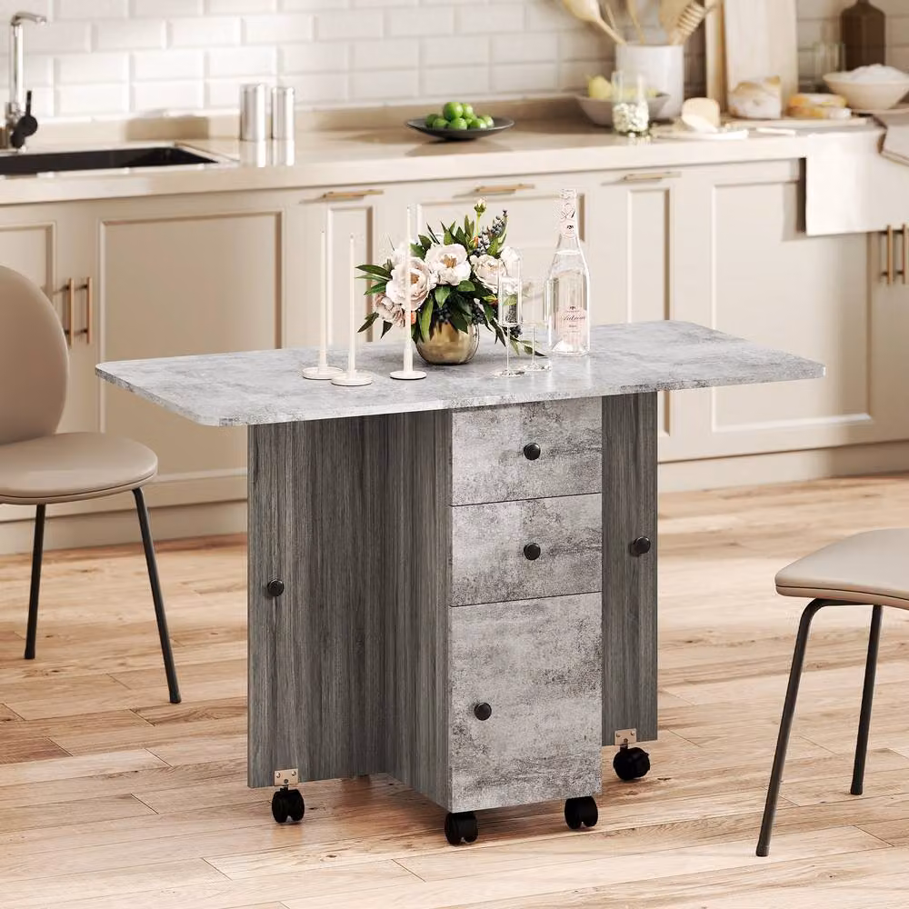 STILVORA Modern Grey Drop Leaf Dining Table with Castors – 3