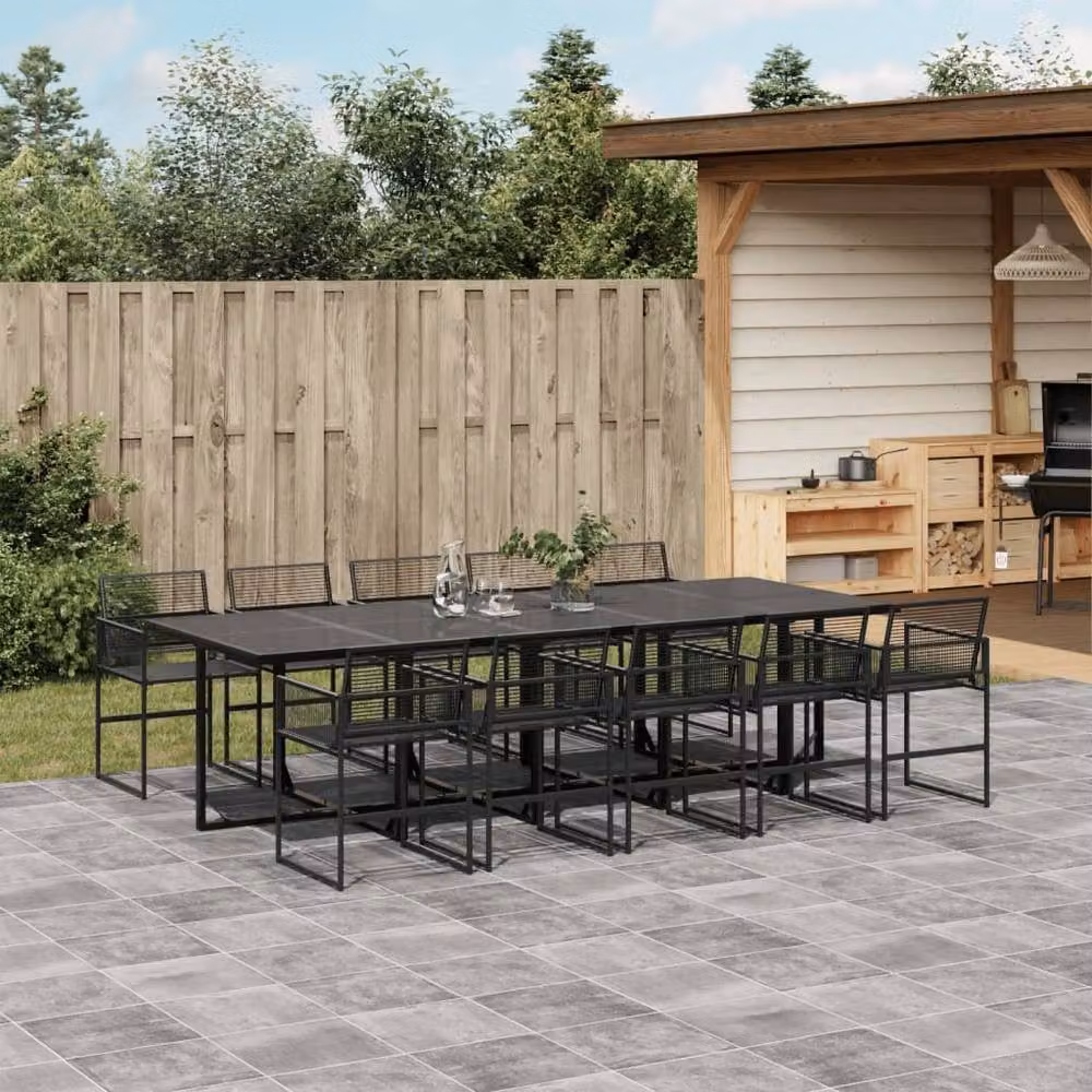 Berkfield Home Beautiful 11 Piece Black Poly Rattan Garden Dining Set with Glass Top Table – 2