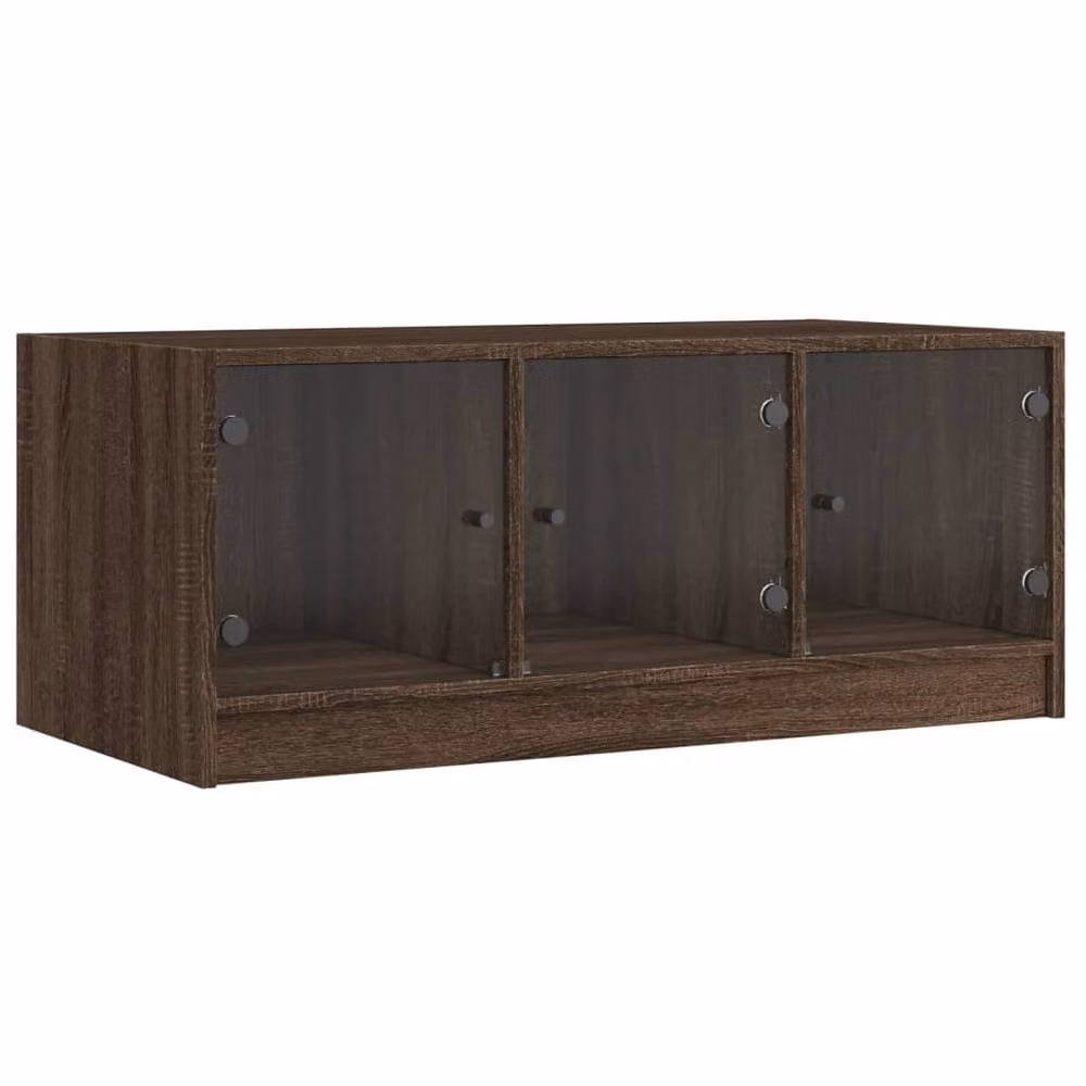 Berkfield Home Modern Coffee Table in Brown Oak with Glass Doors, W/D/H: 102 x 50 x 42 cm – 2