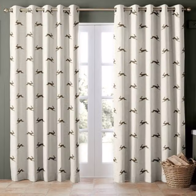 Emily Bond Alice Made to Measure Blackout Cotton Fabric Panel Curtains in Stone