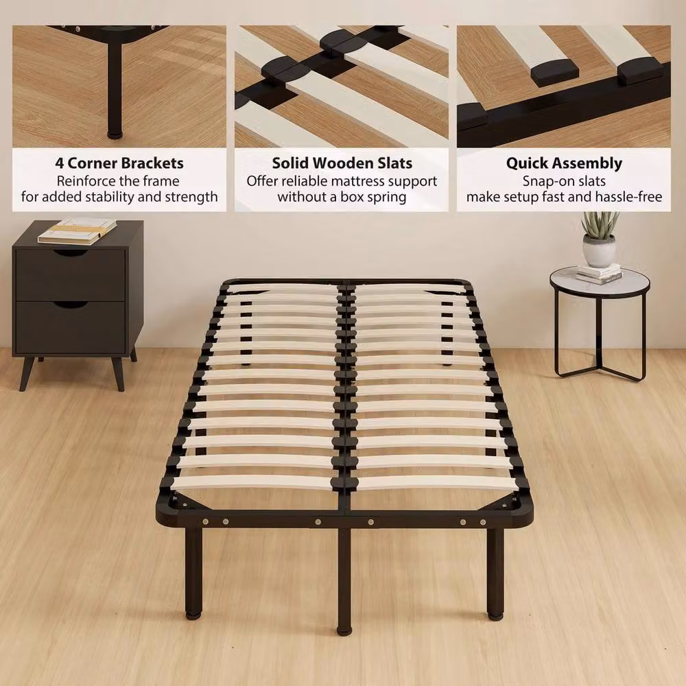 NESTLUNE Metal Single Bed Frame in Black, W/D/H: 90 x 190 cm – 2