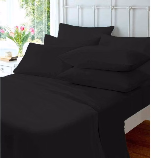 NewEdgeBlinds Pair of Plain Black Flannelette Cotton Pillowcases