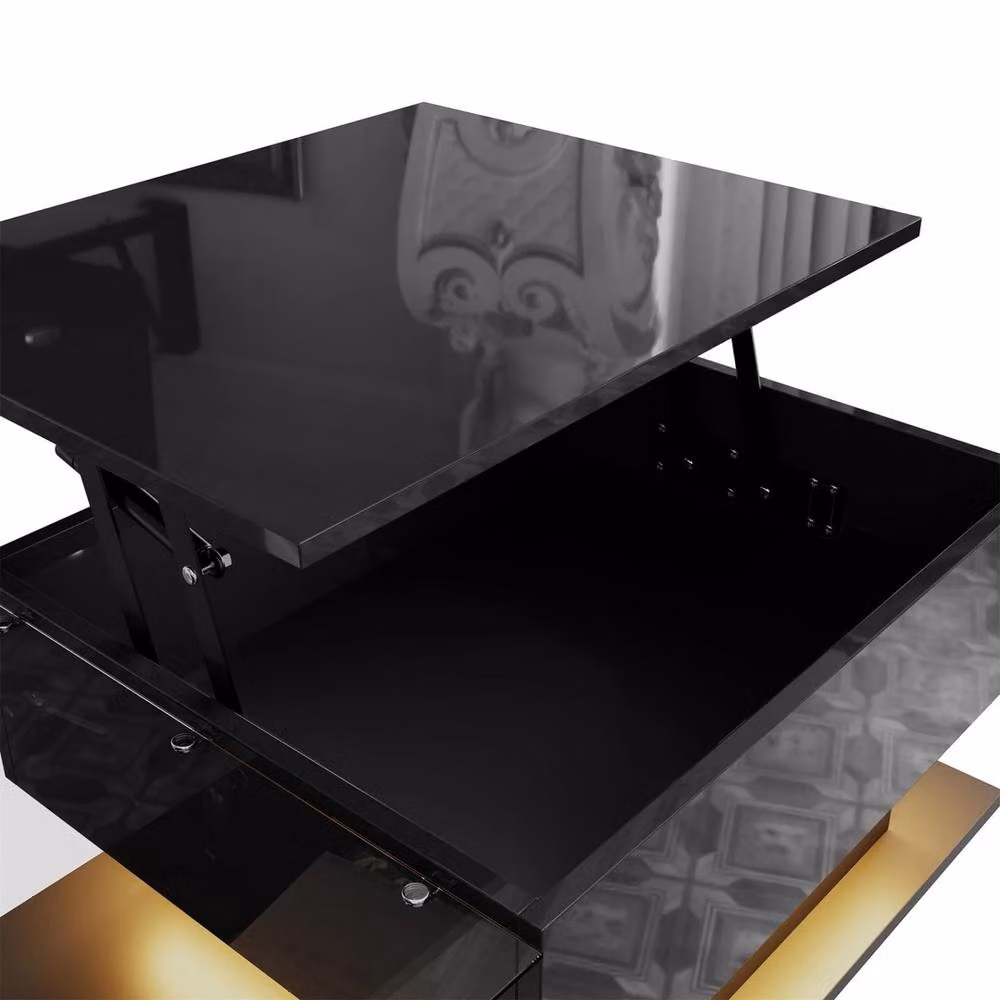 ERGOVEXA Modern Black Coffee Table with Lift Up Glass Top and Height Adjustable Mechanism – 3