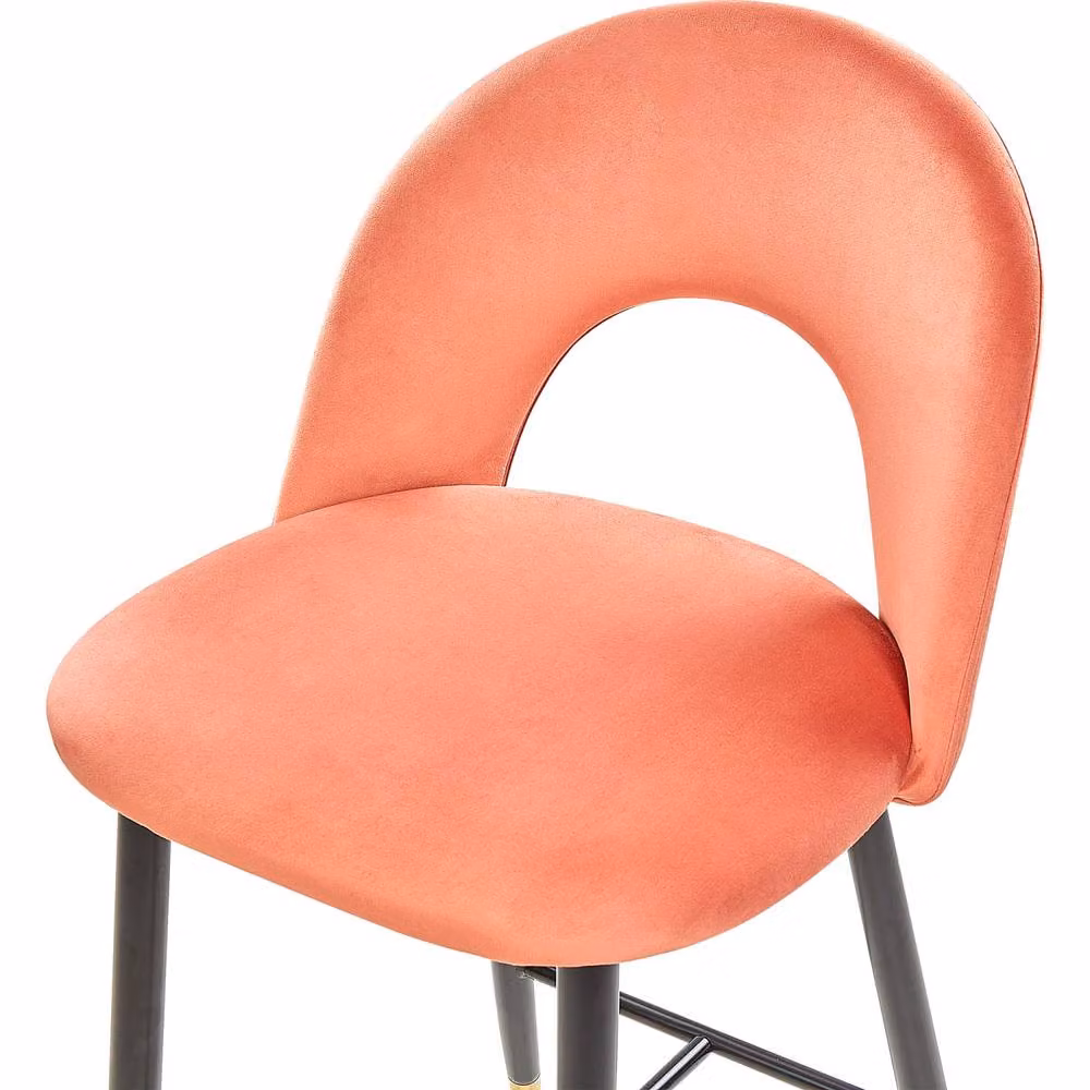 Wyld and Coco Set of 2 Retro Velvet Bar Chairs in Coral Red with Black Steel and Gold Accents – 3
