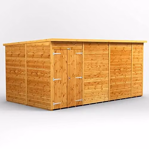 Powersheds Premium Pent Wooden Garden Shed with Double Doors, Brown, W: 430.58 cm, D: 240.4 cm, H: 260.4 cm – 1
