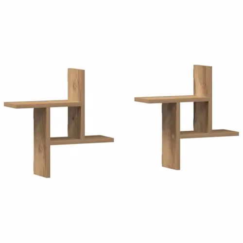 vidaXL Set of 2 Modern Wall Mounted Shelves in Artisan Oak Brown, W/D/H: 38 x 12 x 38 cm – 1