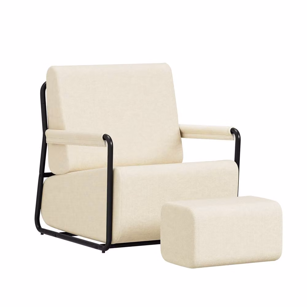 SoBuy Modern Velvet Armchair with Matching Ottoman in Beige and Black – 2