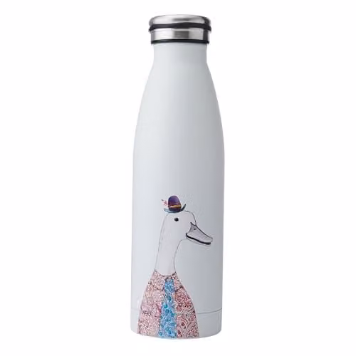 Mikasa Tipperleyhill Vacuum Insulated Stainless Steel Water Bottle with Duck Illustration, White and Multicolour, 500ml – 1
