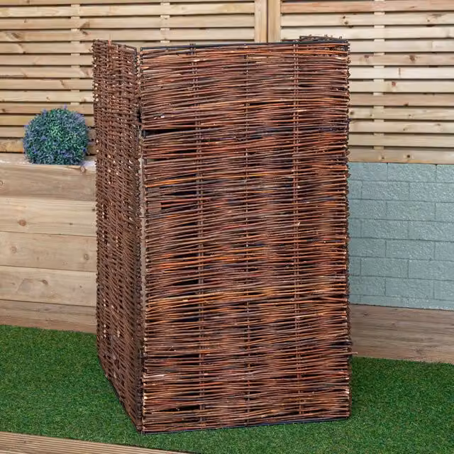 Samuel Alexander Brown Woven Willow Single Garden Patio Wheelie Bin Screen Hideaway, H 116 cm x W 81 cm x D 61 cm