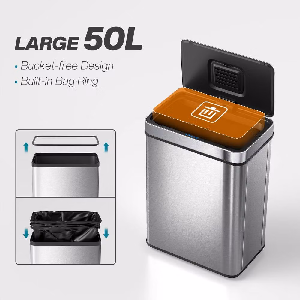 HOMCOM 50 L Sensor Kitchen Bin in Fingerprint-Proof Silver Stainless Steel with Odour Filter – 4