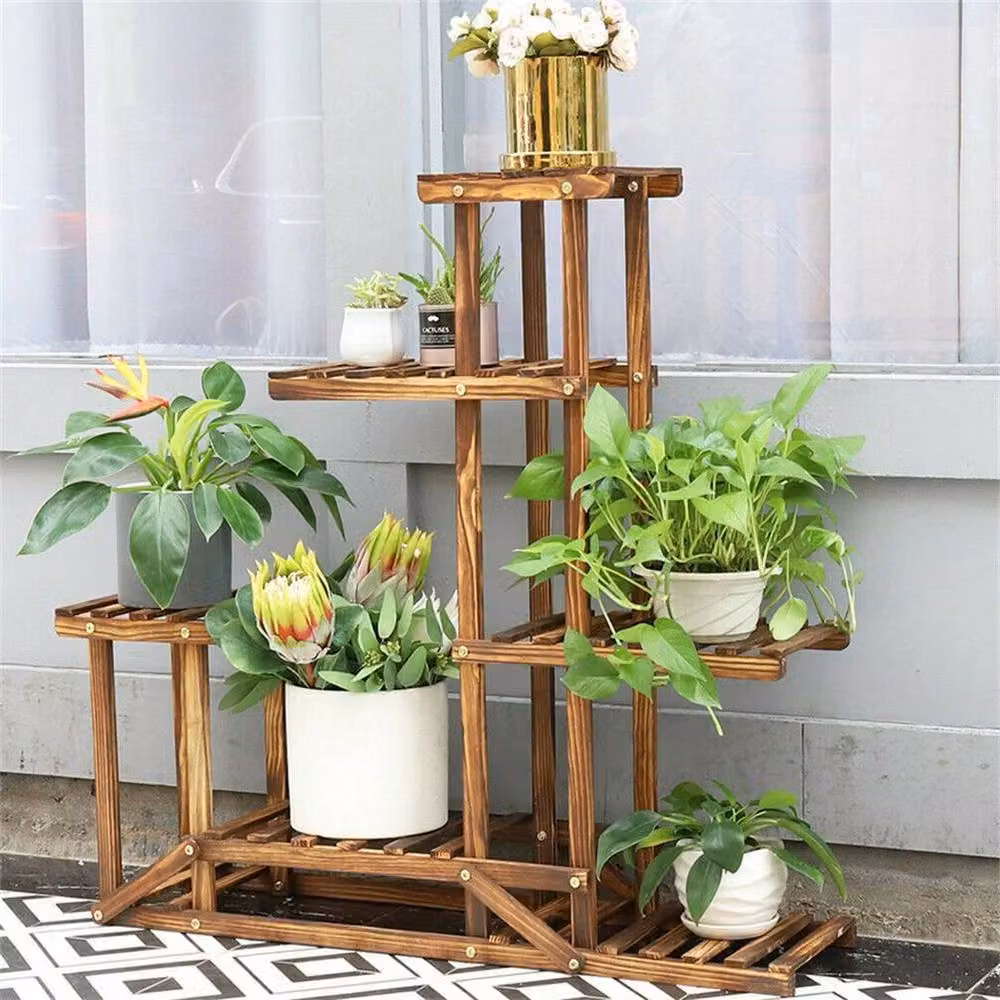 FLAVORA 6 Tier Wood Plant Stand in Brown, Pine Wood Flower Rack W/D/H: 96 x 25 x 25 cm – 2