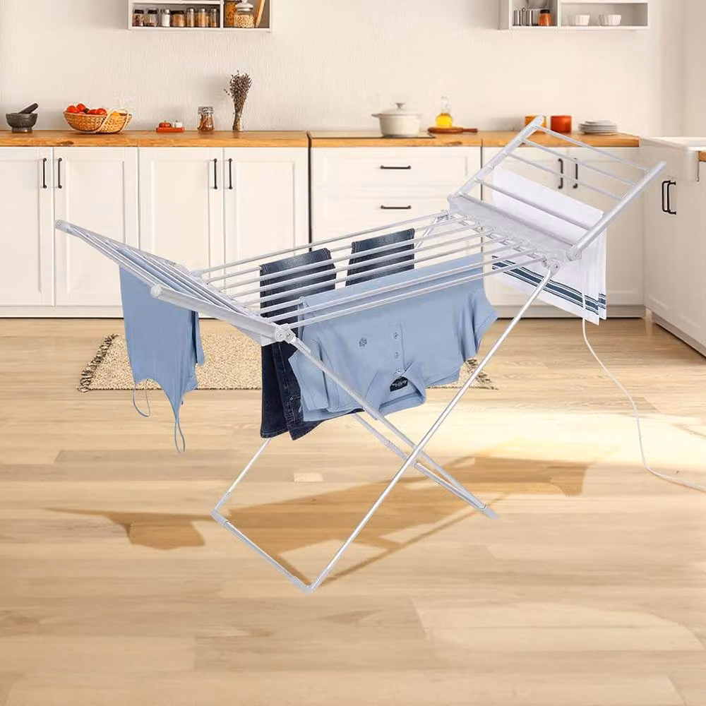 BARGAINS-GALORE Electric Heated Aluminium Winged Indoor Laundry Clothes Airer in Metallic Silver – 2