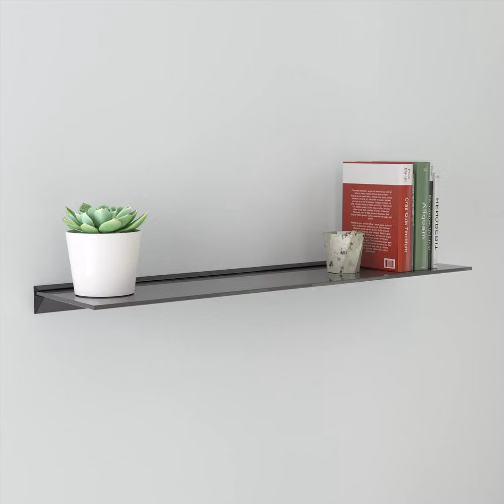 AVF Black Glossy Glass Floating Wall Mounted Shelf W: 100 cm, D: 25 cm – 2