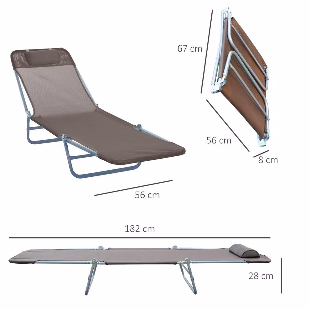 STILVORA Brown Folding Sun Lounger with Adjustable Headrest and Textilene Fabric – 2