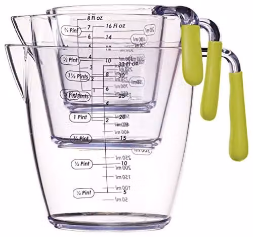 Colourworks 3 Piece Green Transparent Acrylic Measuring Jug Set with Nesting Design and Printed Scale – 1