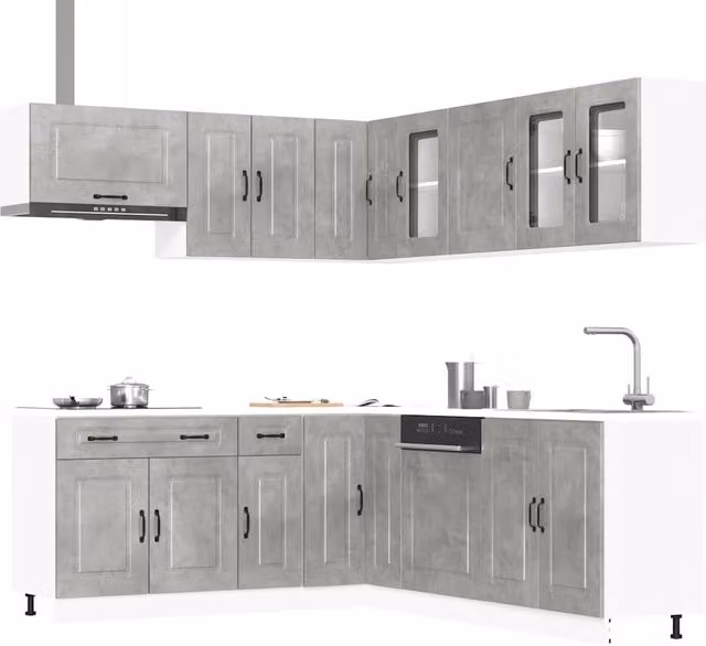 Berkfield Home Kalmar 11 Piece Modern Kitchen Cabinet Set in Concrete Grey Matt Engineered Wood