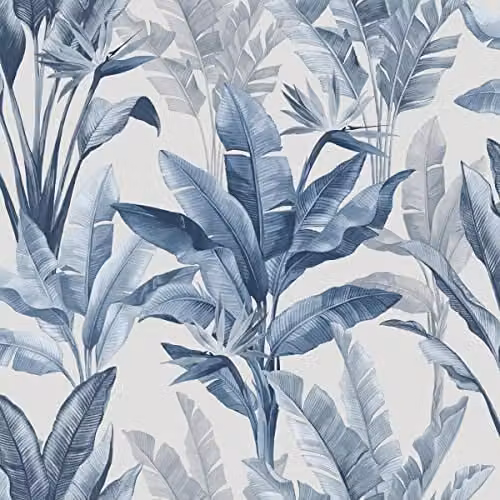 Rasch Akari Madagascar Blue Tropical Leaf Botanical Wallpaper