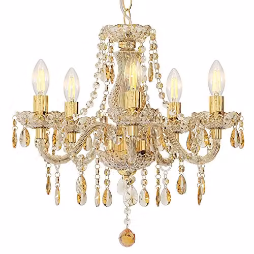 Netlighting Marie Crystal Chandelier in Gold with 5 x E14 Sockets, D x H: 48 x 150 cm