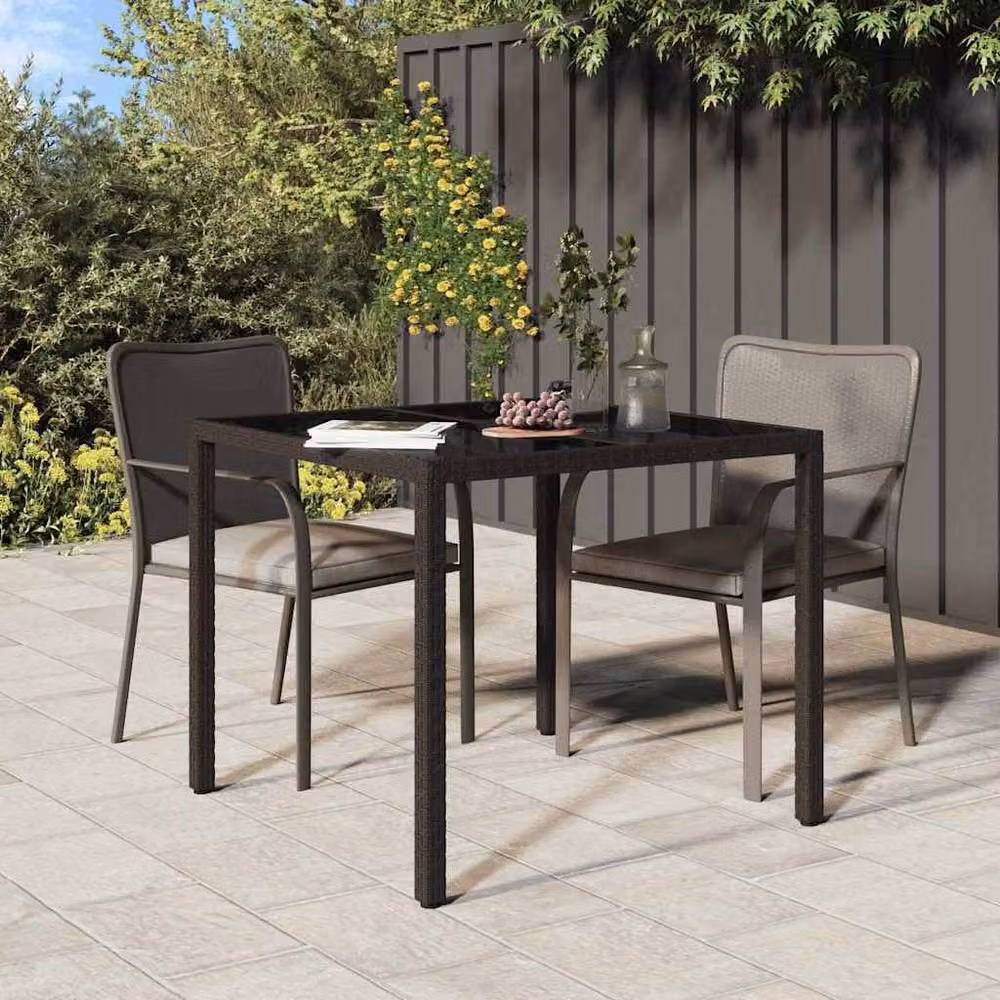 Berkfield Home Modern Brown Poly Rattan Garden Dining Table with Glass Top W/D/H: 90 x 90 x 75 cm – 2