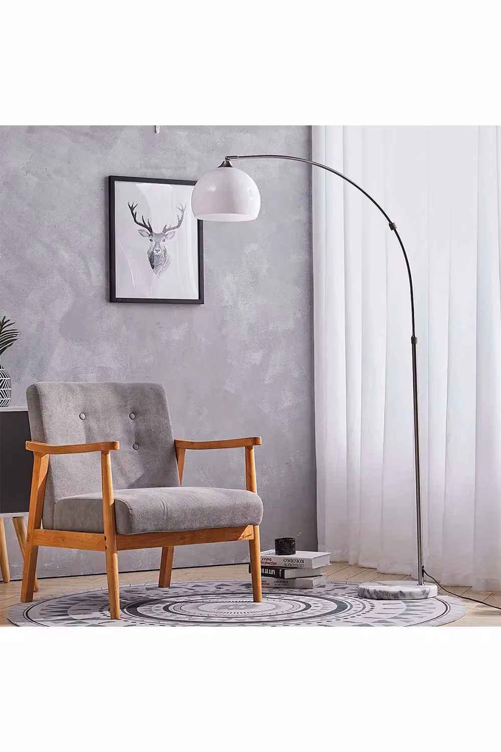 Living and Home Modern Arched Floor Lamp with Chrome Finish and Marble Base, Height Adjustable 145-220 cm – 3