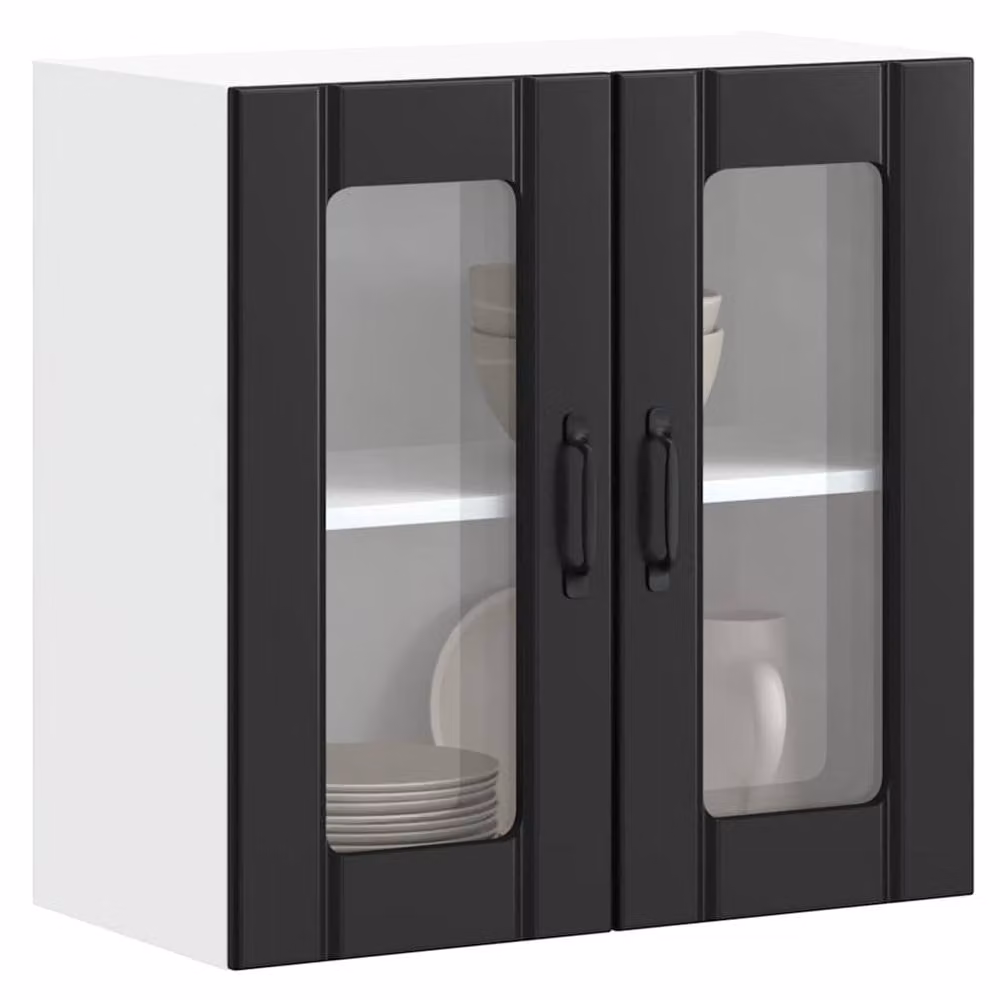 Berkfield Home Lucca Black Wall Mounted Kitchen Cabinet with Glass Doors and Internal Shelves, W: 60 cm, H: 31 cm, D: 25 cm – 2