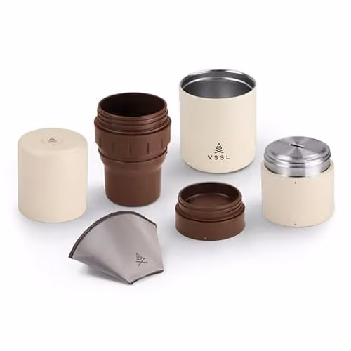 VSSL Nest Pour Over Coffee Kit with Two Double Walled Mugs, Beige