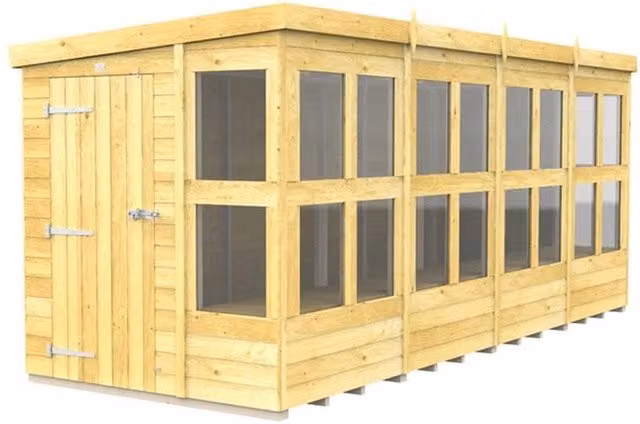 Buttercup Farm Brown Wooden Pent Potting Shed, W: 474 cm, D: 178 cm, H: 201 cm – 1