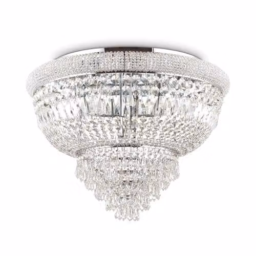 Ideal Lux Dubai 24-Light Crystal Flush Mount Ceiling Chandelier in Chrome with E14 Bulbs