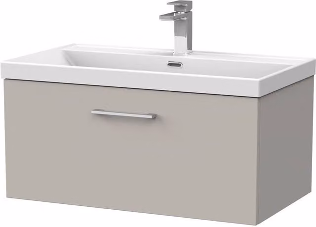 Balterley Pershall Contemporary Wall Hung 1 Drawer Vanity Unit with Thin Edge Ceramic Basin, Pebble Grey, W: 80 cm