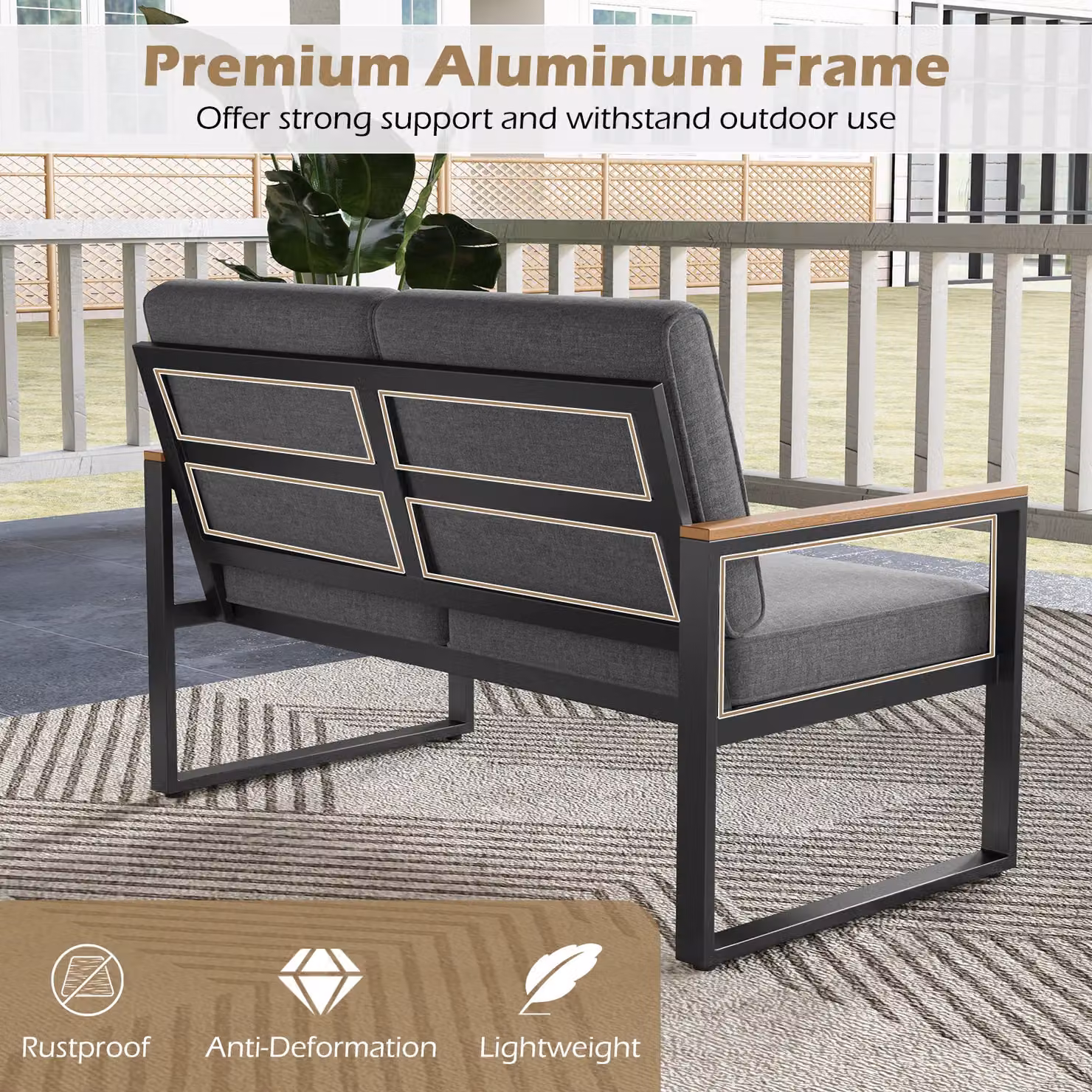 Gymax 2 Piece Grey Patio Furniture Set Featuring a 2 Seater Outdoor Sofa with Cushions and a Coffee Table – 6