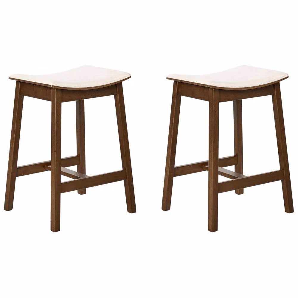 Wyld Haus Set of 2 Coco Backless Bar Chairs in Dark Brown Rubberwood and Off-White Fabric – 2