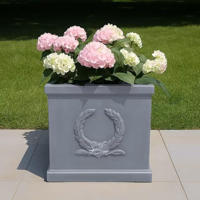 Idealist Set of 2 Square Garden Planters in Grey Concrete Style, Diameter: 37 cm