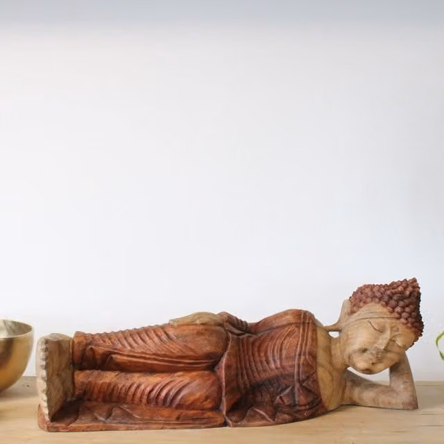 KDMK Handcrafted Ethnic Brown Wood Buddha Statue, Height: 50 cm