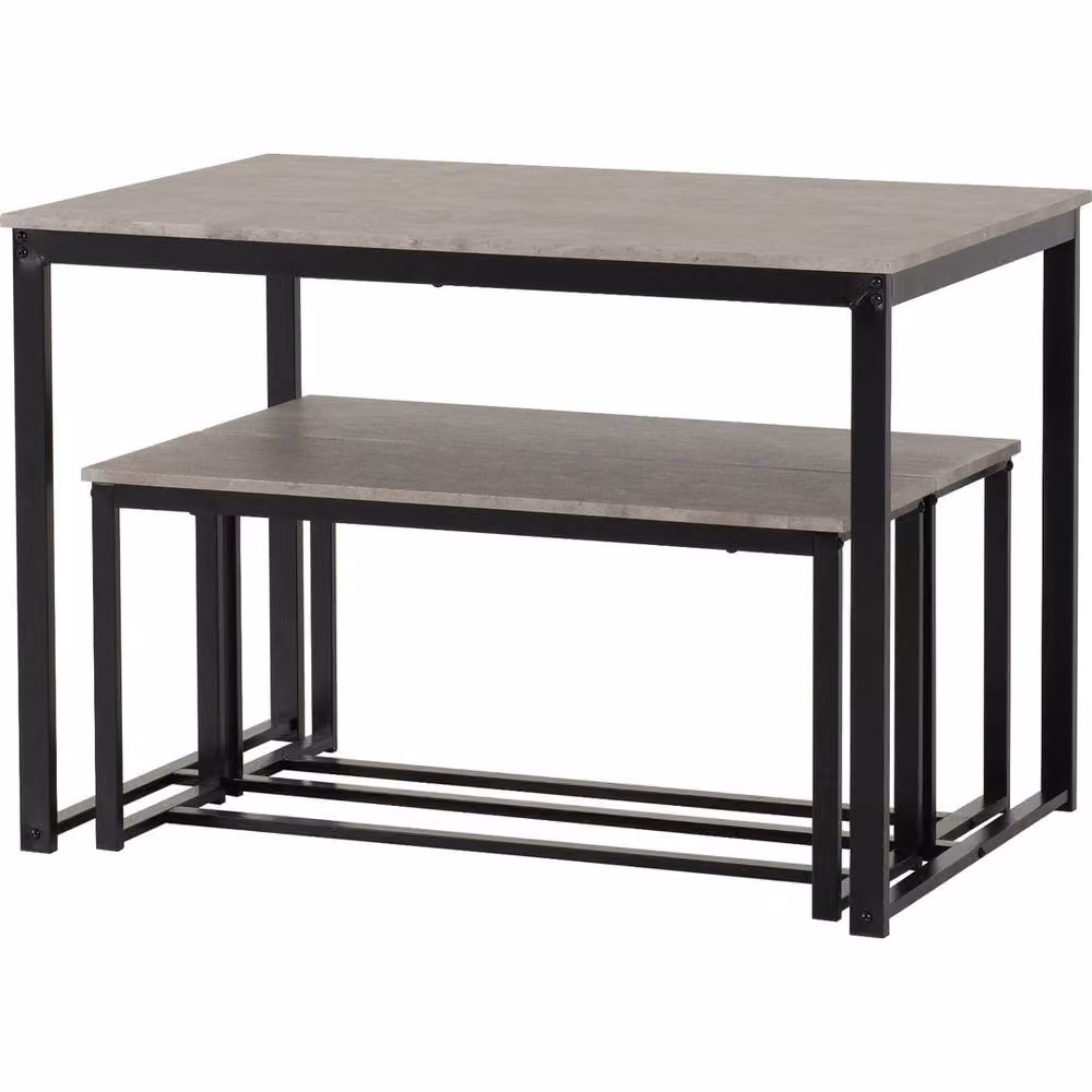 FORGEVIO 3-Piece Compact Dining Set with Stone Effect Rectangular Table and 2 Benches in Grey – 2
