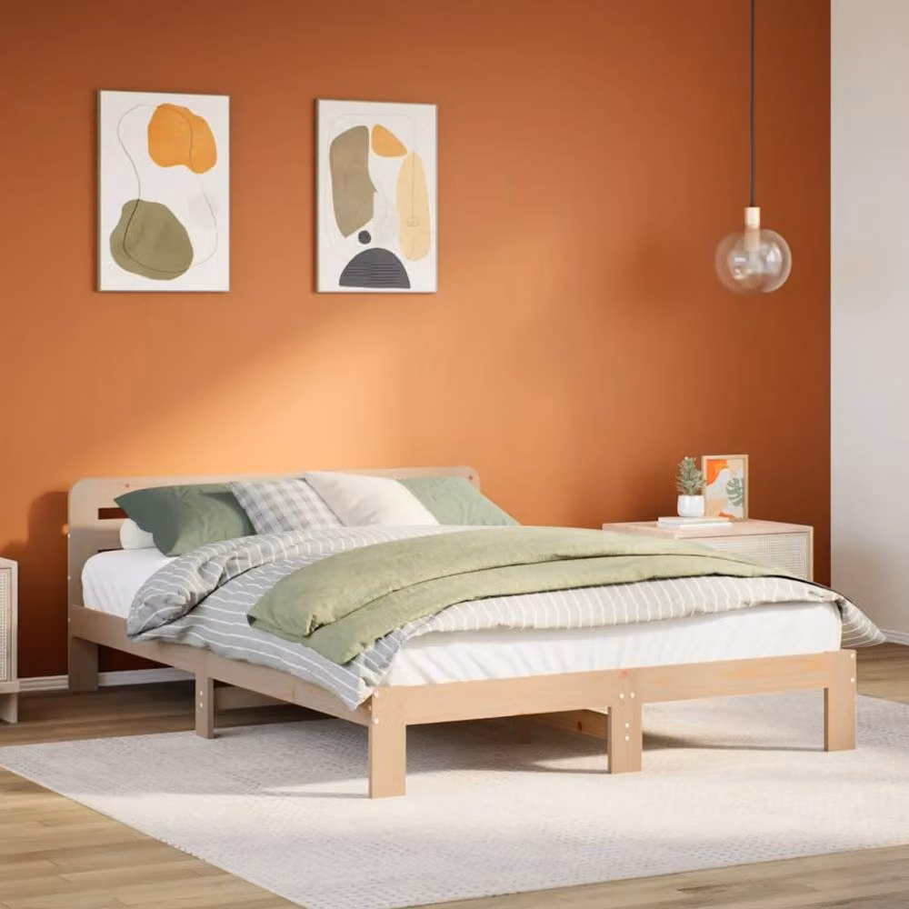 Berkfield Home Double Solid Wood Pine Bed Frame in Beige, W/D/H: 190 x 135 x 27 cm – 2