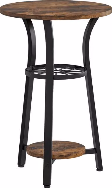 HOMCOM Small Round Side Table with 3 Storage Shelves in Rustic Brown and Black