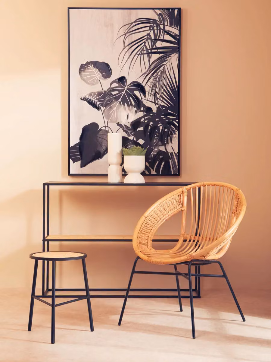 Orsina Minimalist Rectangular Console Table in Black Metal and Rattan, W/D/H: 110 x 80 x 30 cm – 2