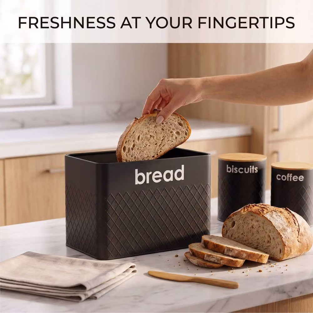 Crystals 5-Piece Kitchen Storage Canister Set with Bamboo Lids in Black – 5