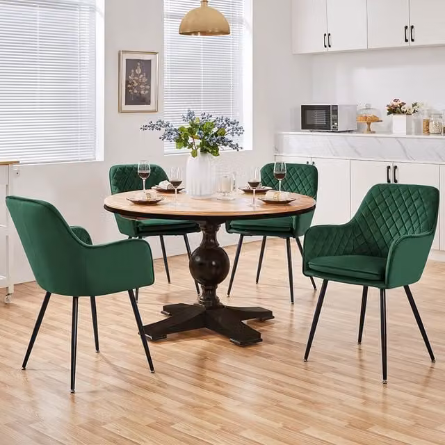 Yaheetech Set of 2 Modern Velvet Fabric Dining Chairs in Green with Metal Legs