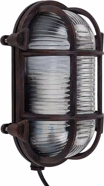 ValueLights IP64 Rated Oval Rust Effect Nautical Metal Outdoor Wall Light in Brown