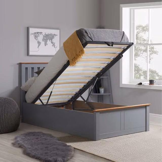 Birlea Phoenix Nebula Single Ottoman Bed and Mattress Bundle in Stone Grey, W/D/H: 90 x 190 cm