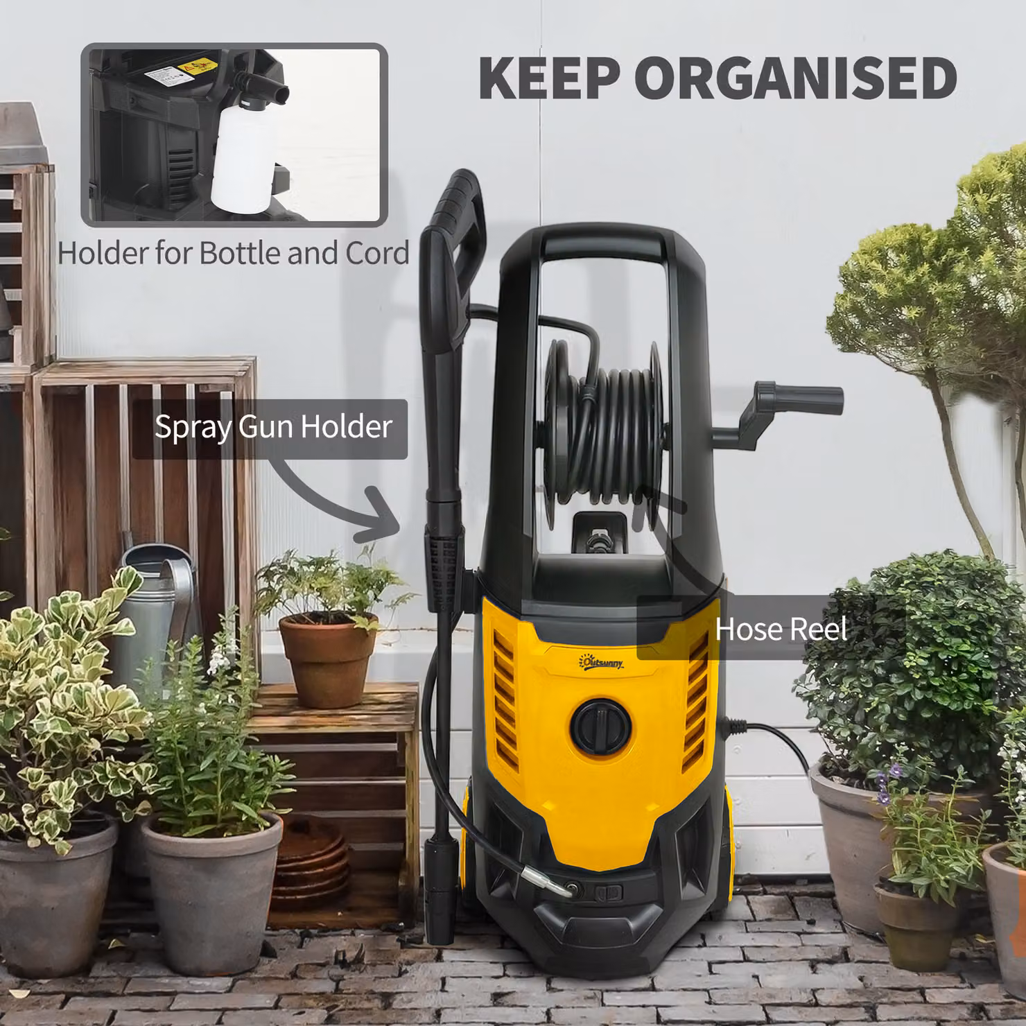 Outsunny 2200W High Pressure Washer, 170 Bar Pressure Washer with Adjustable Nozzle and 6M Hose, Yellow, W/D/H: 33 x 31.5 x 80.5 cm – 5