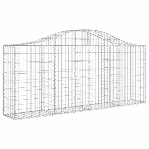 vidaXL 3x Arched Gabion Basket Set, Silver Galvanised Steel Mesh Wire Stone Baskets for Outdoor Garden Retaining Walls, W: 200 cm, D: 30 cm, H: 80/100 cm
