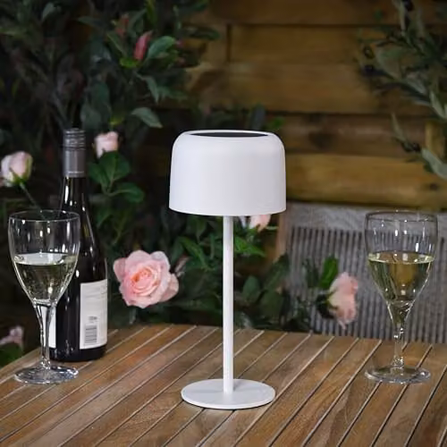 Garden Gear Solar Metal Table Lamp, Waterproof LED Touch Light with USB Charging, White – 3